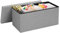 CROWNSHOP Velvet Ottoman Storage Bench Footrest Stool Seat Toy Chest Storage Box Folding with Lid Long Shoes Bench Footstool Suitable for Living Room 76x38x38CM Grey
