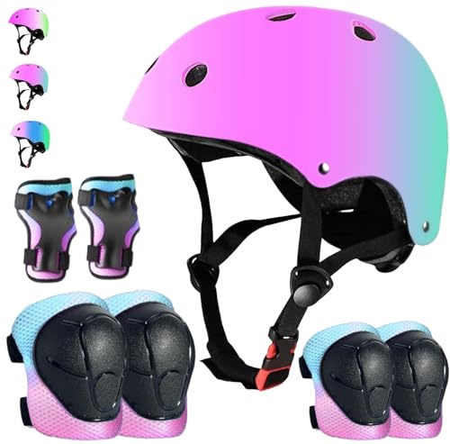 Kids Bike Helmet Set Adjustable for Children, Boys, Girls and Teenagers Aged 3-8 Years Includes Elbow, Knee, Wrist Guards Children's Helmet Protection Set for Bikes SkateboardsRollerskates