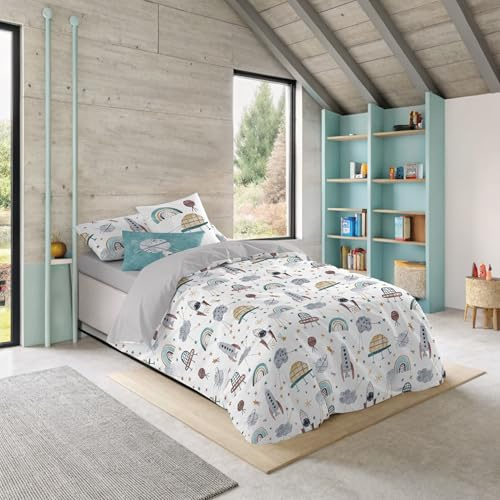 NATURALS - Funda Nórdica Infantil Estampada Cama 105-100% Algodón Suave y Transpirable - Juego de Edredón 180x220 cm con Solapa + 45 cm - 1 Funda Almohada 45x125 cm - Fabricado en España