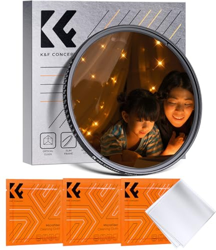 K&F CONCEPT Filtre Étoile 4 Points 82mm Effet Star Court et 3 Chiffon de Nettoyage pour Photo de Nuit d'environnements Lumineux ou Bijoux Objectif Appareil Photo