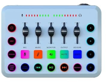 Tarjeta de sonido en F11 Mezclador 5 canales tarjeta for transmisión Kit grabación estudio profesional Accesorios for podcasts Piezas(Bianco)