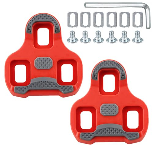 Cales de Vélo pour Look Keo Pédales Vélo Rouge 9° Chaussures Route, Cales de Pédales Compatibles 3 Trous, Antidérapante avec Mémoire Position, Kit Vis avec Rondelles et Clé Allen, Semelle en TPU