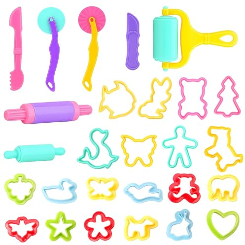 Copbopwn 27Pcs Play Dough Tools Set, Kids Clay Dough Accessories Kit with Cutters, Rollers & Animal Molds for Creative Arts and Crafts Learning, Random Colors