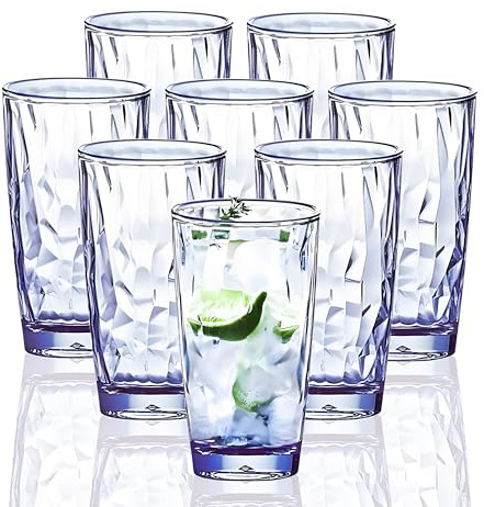 [känns som glas] 450 ml 8 st okrossbar plastkopp BPA-fri diskmaskinssäker (blå)