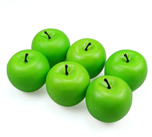 Frutas Manzanas Artificiales Falsas para la decoración del hogar Manzanas realistas de tamaño Real Manzanas Falsas para la decoración de la Fiesta de Navidad de la Cocina (6 Piezas de Manzana Verde)