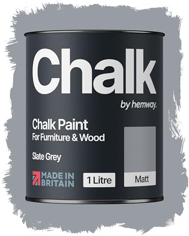 Hemway Chalk Paint Slate Grey Furniture Paint 1L, Matt Finish Shabby Chic, Chalk Furniture & Walls, Quick Dry & 1 Coat