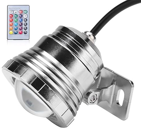 Faretto da Giardino per Esterni Impermeabile con Luce Subacquea a LED RGB 12V 10W con Telecomando(Silver plastic-clad aluminum)