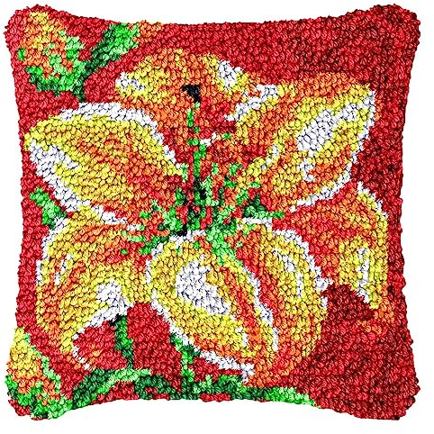 DIY - Juego de ganchos para anudar, cojines para anudar, juego de cojines, juego de cojines de ganchos, alfombra de nudos, funda de cojín de sofá, regalos hechos a mano, 43 x 43 cm, flor