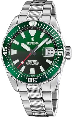 Festina Herren Uhr Analog aus Edelstahl 316L Silber - Quarzwerk - Kalender - Saphirglas mit hoher Widerstandsfähigkeit - Wasserdicht bis 20 ATM F20669/2 The Originals