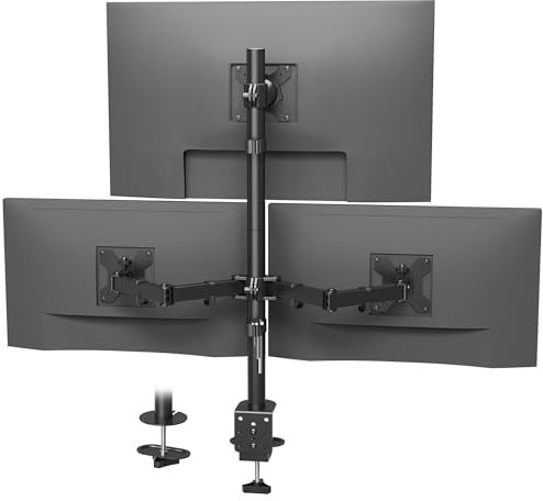 Bontec Monitor Halterung 3 Monitore, Höhenverstellbar, 360° Drehbar, Für 27-32 Zoll Monitore, Max. 30kg Pro Arm, Zwei Installationsoptionen, Für Büro und Gaming, VESA 75x75mm/100x100mm