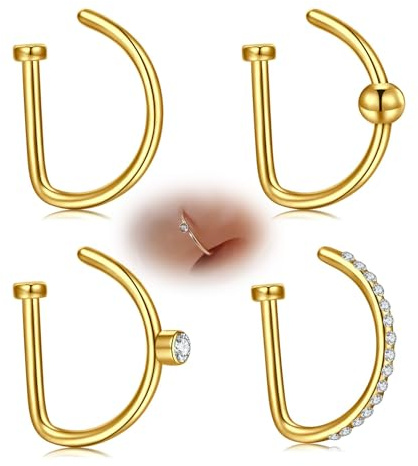 AVYRING Finto anello da naso, anello per setto nasale in acciaio inox 18G, anello per setto nasale, non forato, con clip, Acciaio inossidabile