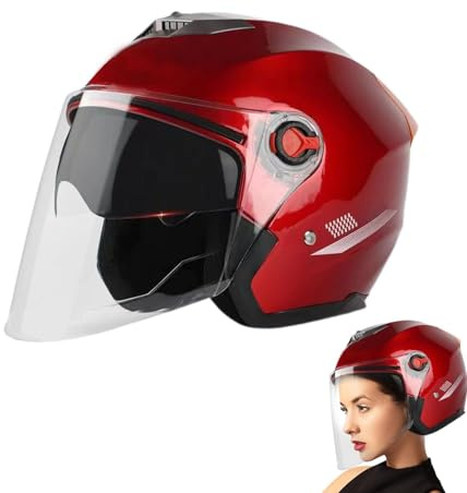 Cascos de moto - Casco de moto 3/4, cascos de ciclomotor duraderos, cascos abiertos para adultos, cascos ligeros de ciclomotor para hombres, cascos retro con visera para mujer (22 – 24,4 pulgadas)