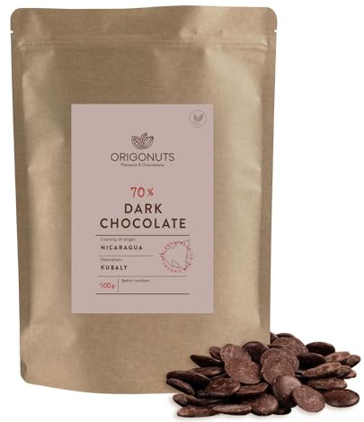 ORIGONUTS, Schokodrops, Bitterschokolade zum Schmelzen - Leicht zu Dosieren und Aufzulösen - Basis für Kuchen, Cremes, Desserts, Eiscreme, Dubai-Schokolade - Nikaragua 70%, 500g