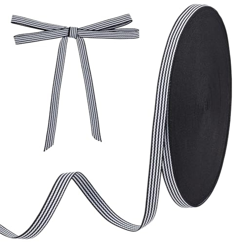 FINGERINSPIRE 45.72m Nastro a Righe Bianche e Nere, Nastro in Grosgrain Largo 10mm Nastri in Tessuto di Poliestere per Artigianato Fai Da Te Confezioni Regalo Decorazioni per Feste di Natale
