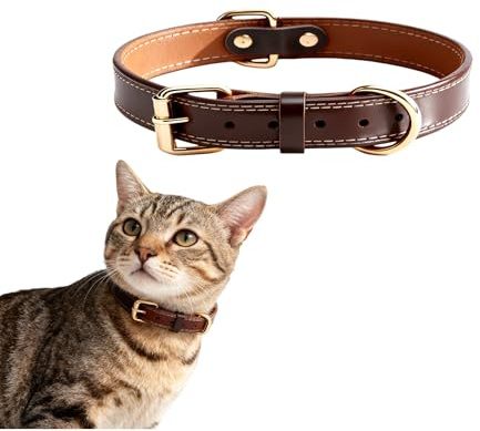 Cwyza Genuine Leather Cat Collar Adjustable Durable and Comfortable for Cats, Puppies, and Extra Small Dogs(S,15 (Neck Fits 10-13)