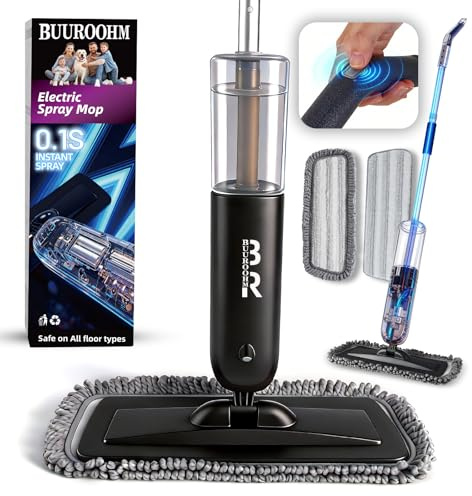 Electric Spray Mop Floor Cleaner Starter Kit with 2 Mopping Pads, 720ml Bottle & Scraper, 360° Swivel Head, Lightweight Cordless Cleaner for Laminate, Tile, Wood, Vinyl & All Hard Floors