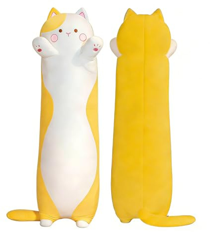 STHomedeco Cat Teddy Plush Pillow, Cute & Soft Stuffed Animal Cat, Squishy Cuddle Cushion for Kids, Plushies for Girls, Ideal Cat Gifts for Women (Yellow, 90cm / 35inch)
