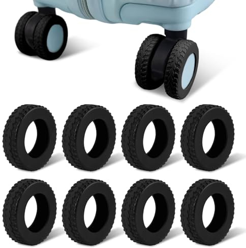 8 Pcs Suitcase Wheel Protectors, Upgraded Silicone Luggage Wheel Covers Noise Reduction Anti Scratch Carry On Travel Luggage Wheel Protector Covers for 2 to 2.4 Inch Wheels Black