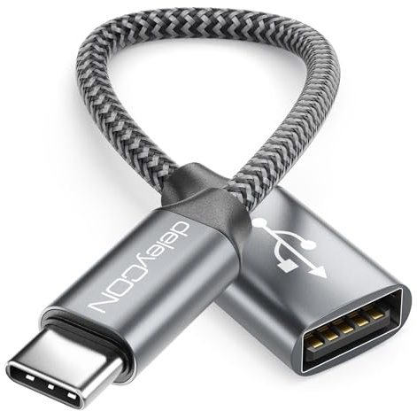 deleyCON Adattatore USB C a USB 2.0 OTG Tipo-C Connettore a Presa A - Cavo per iPhone 17/16/15, Galaxy S26/S25/S24, A56, A17, A16 Tablet, MacBook, iMac, iPad, Notebook ecc.