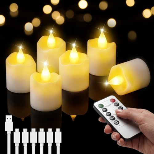 Guhope Rechargeable Tea Lights 6 Pack, LED Flameless Candles with Remote
