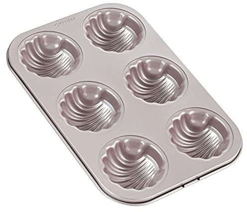 CHEFMADE Madeleine Mold Cake Pan, 6-Cavity Non-Stick Spherical Shell Madeline Bakeware for Oven Baking (Champagne Gold)