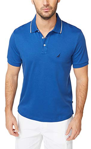 Nautica Polo de Manga Corta con Cuello de Doble Punta para Hombre, Azul Mónaco, Small