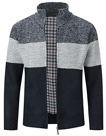 Sliktaa Cardigan Homme Col Montant Bloc Couleur Manches Longues Chaud | Cardigan épaissi velours, col montant manches longues, coupe ajustée, idéal pour tenues décontractées automne‑hiver