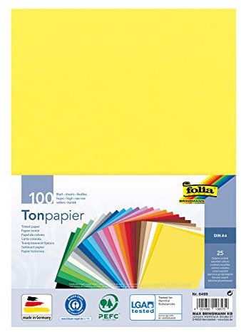 folia 6499 - Tonpapier Mix, DIN A4, 130 g/m², 100 Blatt sortiert in 25 Farben, zum Basteln und kreativen Gestalten von Karten, Fensterbildern und für Scrapbooking, Bunt