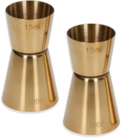 Jigger de cóctel de 2 piezas dorado, Jigger de acero inoxidable con medida de oro, Jigger doble para bartending Jigger de estilo japonés para bar en casa(M)
