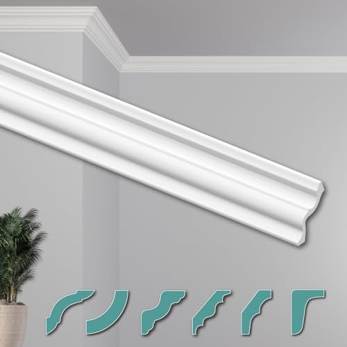 HEXIMO Corniches de Plafond Modernes en Polystyrène XPS Blanc, 2 Mètres Moulures en Polystyrène Moulures Décoratives Angles (30 mètres ZG33)