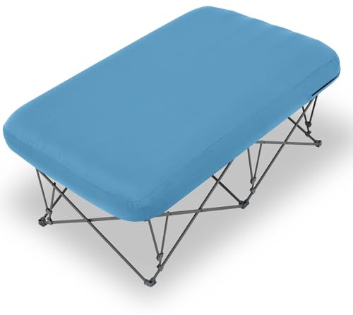 KAMPKEEPER Lit jumeau de Camping pour Adultes, lit de Camping Pliable avec Matelas Gonflable et Sac de Transport, pour Voyage, Camping, 180×100×60cm, Pas de Pompe à air (Bleu, 1 Personne)