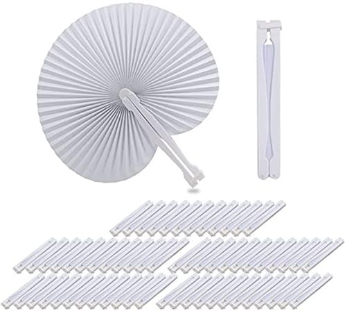 Lote de 120 Pai pai blancos de plástico y papel. Abanicos pai pai plegables- Detalles de bodas y ceremonias, regalos para fiestas de verano, cumpleaños, despedidas (120)