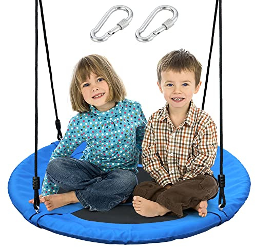 Saucer Tree Swing Seat for Kids 40 Inch Outdoor Round Tree Swing for Children Flying Saucer Swing with Adjustable Ropes Blue