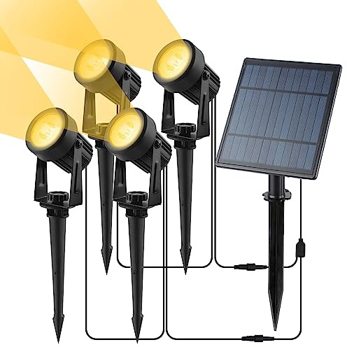 CORESLUX Spot Solaire Exterieur, 4 EN 1 3000K Lampe Solaire Jardin Extérieur IP65 2 Modes d'Éclairage pour Arrarbres, Chemins, Pelouses, Terrasses (Jaune)