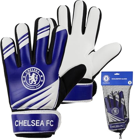 Chelsea F.C. Goalkeeper Gloves for Kids and Teenagers - Non Slip Padded Palms Size 5 or 7 - Chelsea Gifts for Boys (Size 5)