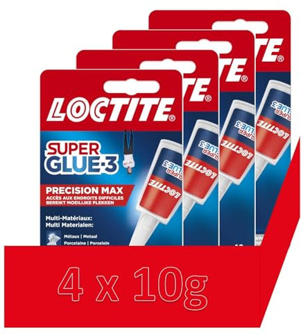 Manovella Loctite Super Glue 3 Precision (10 g flaska) - flytande lim alla material - starkt lim för exakta reparationer - transparent snabbtorkande lim 4 x 10 g