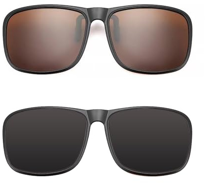 2 PCS Polarised Clip on Sunglasses for Men Women, Ultra light Clip on sunglasses over prescription glasses, UV 400 Protection Flip Up Sunglasses for Driving Fishing Hiking Outdoor sports