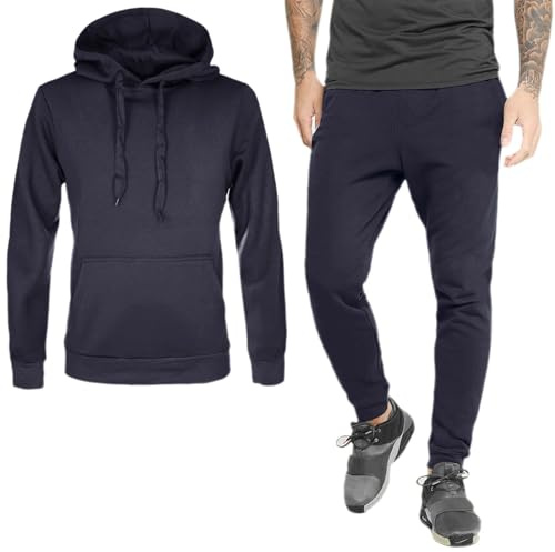VEQUÈ Survêtement de gymnastique pour homme d'hiver à capuche et pantalon complet de sport, chaud en coton, gym, course à pied, jogging chaud en coton, bleu, XXXL