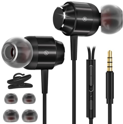 Esiposs Auriculares con Cable, Auriculares in Ear con Cable y Microfono 3.5mm Auriculares Jack Estéreo in-Line Controls Cascos con Cable para Teléfono Samsung Android Smartphone Portátil MP3, Negro