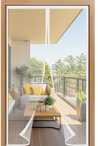 Luyanxy Mosquitera Magnética para Puerta, 90x210cm, Cortina de Malla Blanca con Imanes Potentes, Fácil de Instalar en la Puerta del Balcón Exterior, Disfruta el Verano