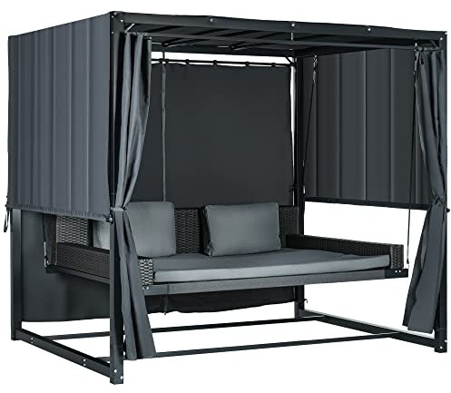 Outsunny Hollywoodschaukel mit Pergola, wetterbeständige Gartenschaukel mit Kissen, Schaukelbett für Balkon, Garten, 235 x 180 x 210 cm, Dunkelgrau