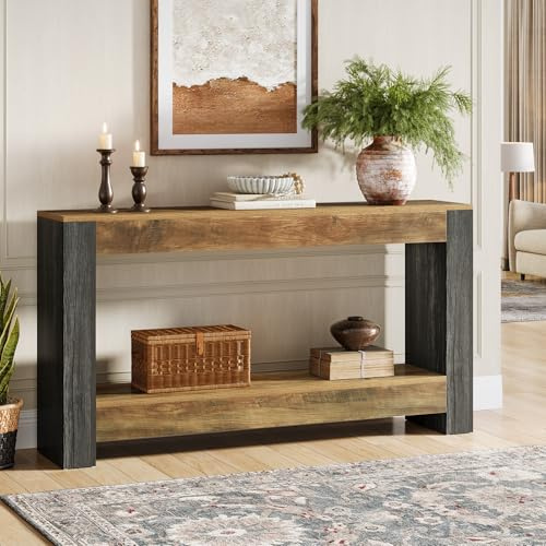 Tribesigns Mesa Consola de 160 cm de largo para entrada, Mesa de entrada de madera rústica marrón, negro