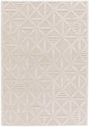 Primaflor Wohnzimmer-Teppich Cosmo | Greige| 160x230cm | kurzflor | antistatisch | 3D-Effekt | Geo