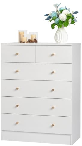 LEADZM Commode Blanche à 6 tiroirs, Meuble Rangement, Commode Chambre, Armoire à tiroirs 66 x 33 x 89cm
