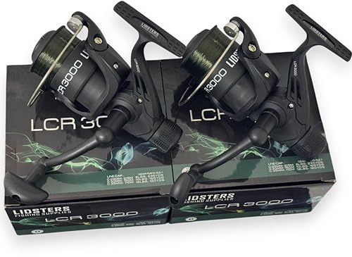 2 x LIDSTERS LCR 3000 Black Fishing Reels Loaded with 6LB Line For Coarse Match Lake River 30 Size Reels