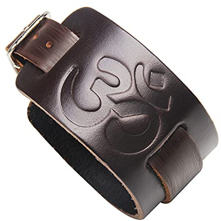 Buddista tibetano in pelle nera sei vera parola mantra stile punk grande bracciale polsino cinturino cinturino cinturino per uomo e donna, taglia unica e pelle sintetica, senza pietra, One Size, Pelle