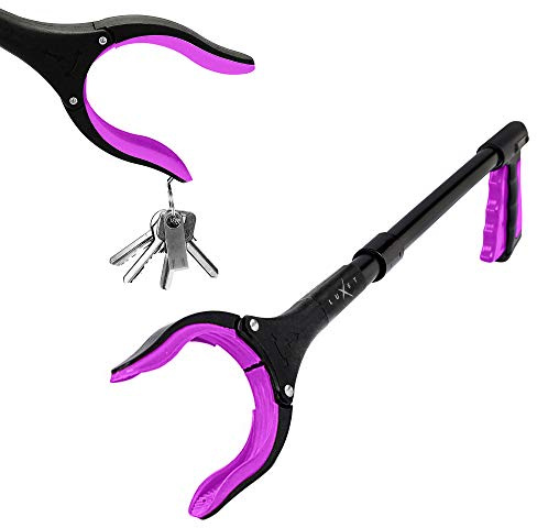 Grabber Reacher Tool 19 Inch Long, Foldable Pick Up Stick - Strong Grip Magnetic Tip - Heavy Duty Trash Picker Claw Reacher Grabber Tool Elderly Wheelchair Mobility Aid (Pink)