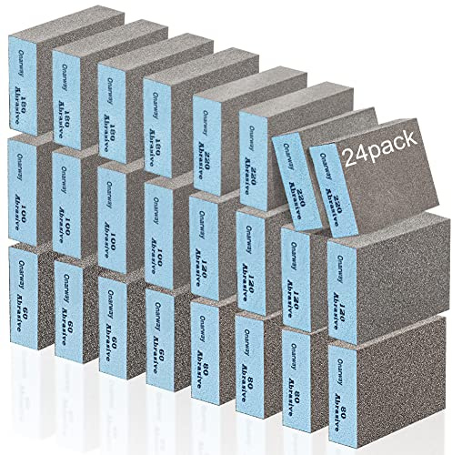 Onarway Sanding Blocks 24 Pack Wet and Dry Dual-use Sandpaper Sponges | Coarse and Fine - 60/80/100/120/180/220 Grits 6 Different Specifications, Washable and Reusable for Wood Metal Wall Polish