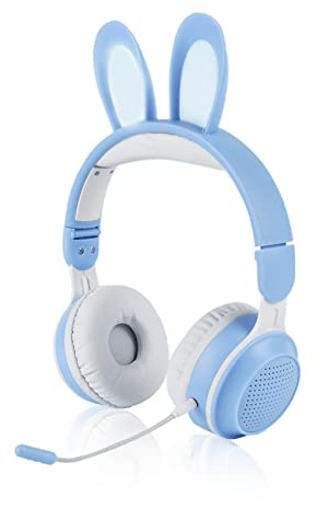 Barnhörlurar, Bluetooth 5.0-hörlurar med Kaninöra, Over Ear LED-ljus Hopfällbart Trådlöst Headset, Stöd TF/AUX, Presenter Till Barn, Småbarn, Tonåringar(Blå)