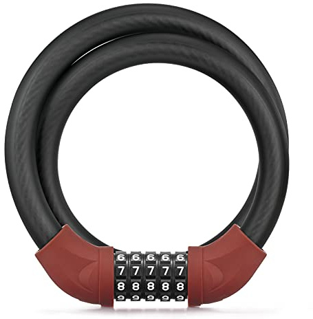 ROCKBROS Antivol Câble, Cadenas Code Vélo 5 Chiffres, Longue 87cm Pour Trotinette, Moto, Scooter, Vélo Electrique - Noir Rouge